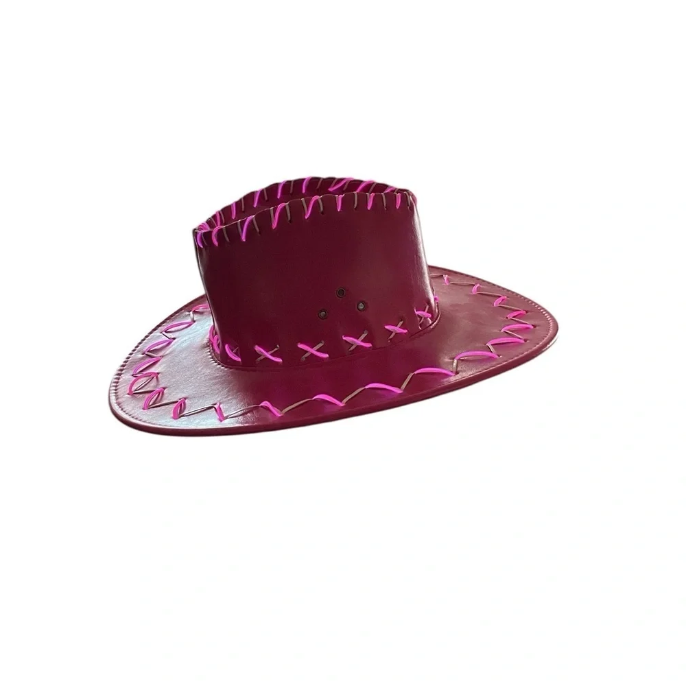 Pink Cowgirl Hat Western Party Neon Led Light barbie core bachelorette Festival